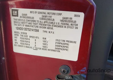 2005 Chevrolet Trailblazer Ls from USA, damaged, VIN 1GNDS13S752141584